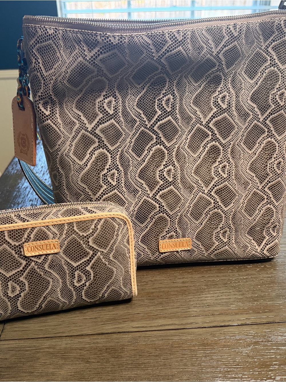 Consuela Snake-Print Dizzy Crossbody and wallet